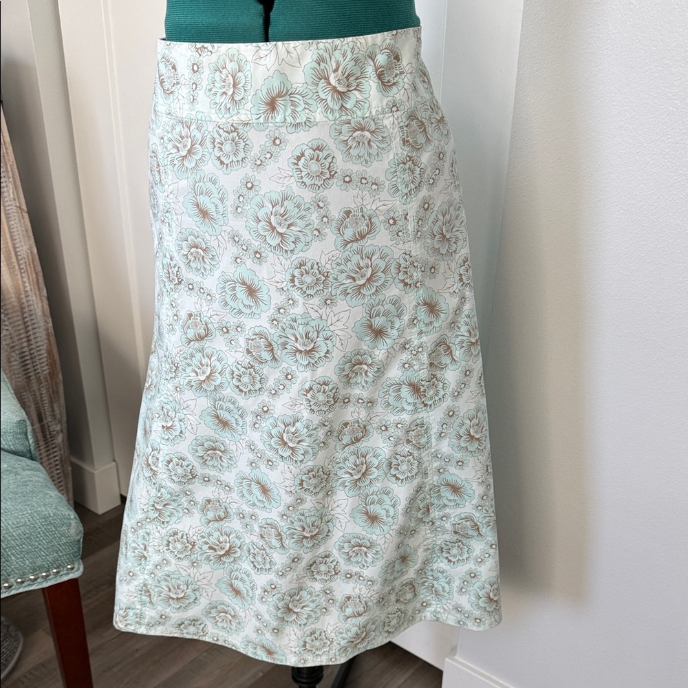 Eddie Bauer Floral A-Line Skirt - Cream and Mint